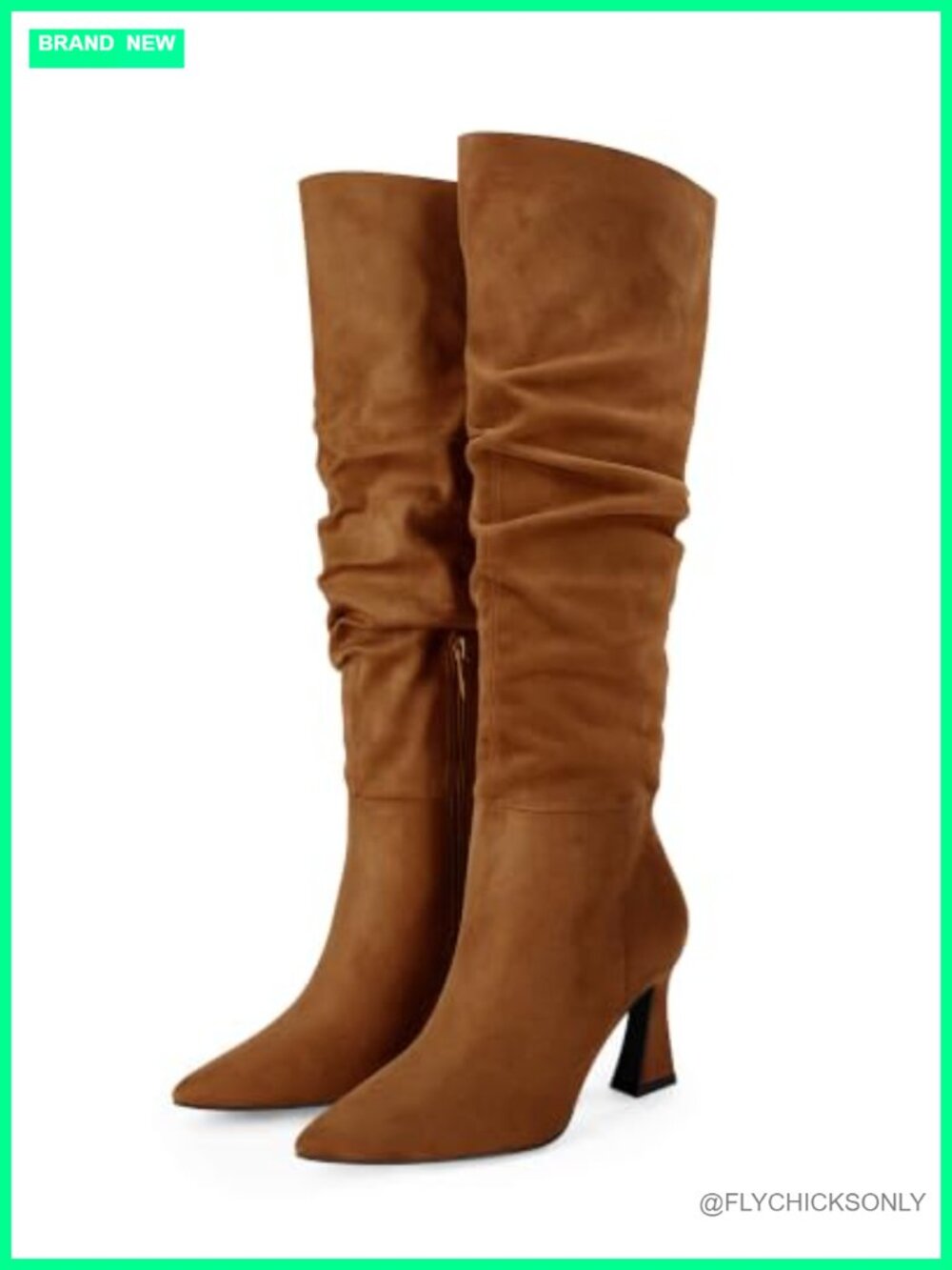 Wide Calf Slouchy Knee High Boots Pointed Toe Side Zipper Block Heel